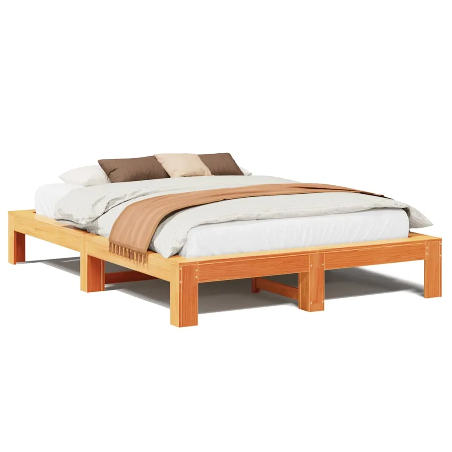 Cadre de lit sans matelas cire marron 140x200cm bois pin massif - 2