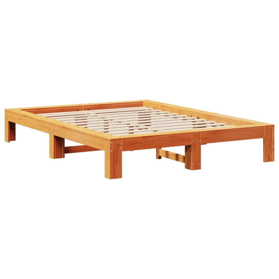 Cadre de lit sans matelas cire marron 140x200cm bois pin massif - 3