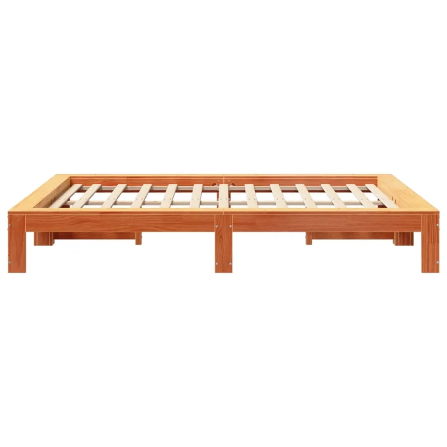 Cadre de lit sans matelas cire marron 140x200cm bois pin massif - 5