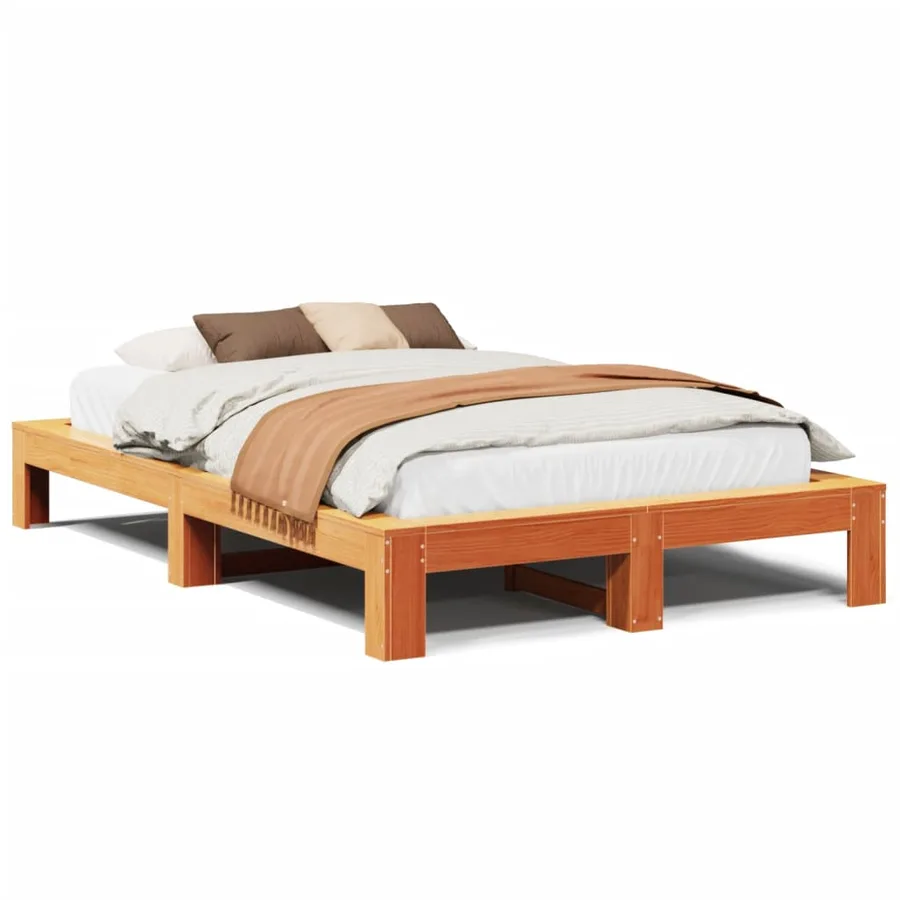 Cadre de lit sans matelas cire marron 135x190cm bois pin massif - 2