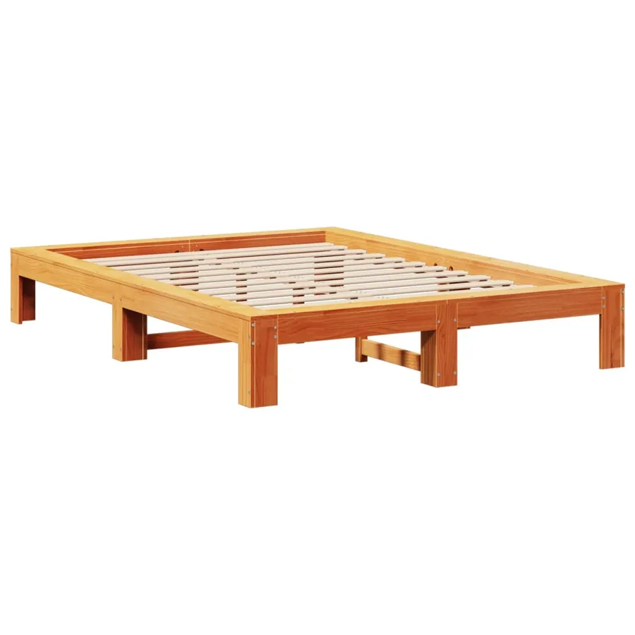 Cadre de lit sans matelas cire marron 135x190cm bois pin massif - 3