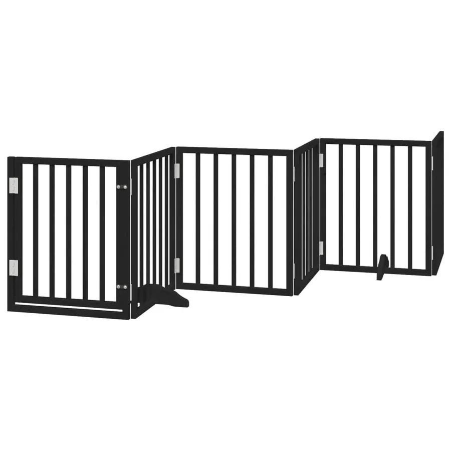 Barrière pour chiens et porte 6 panneaux noir bois de peuplier - 2