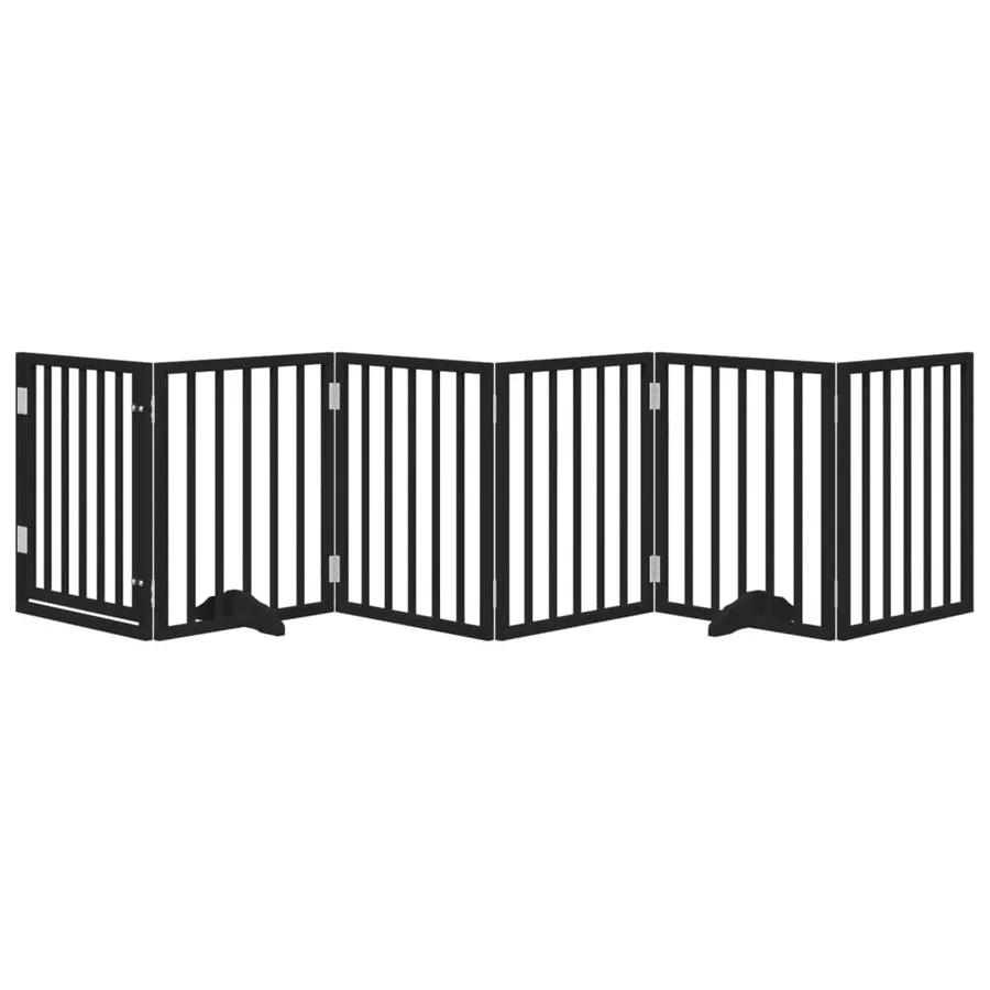 Barrière pour chiens et porte 6 panneaux noir bois de peuplier - 3