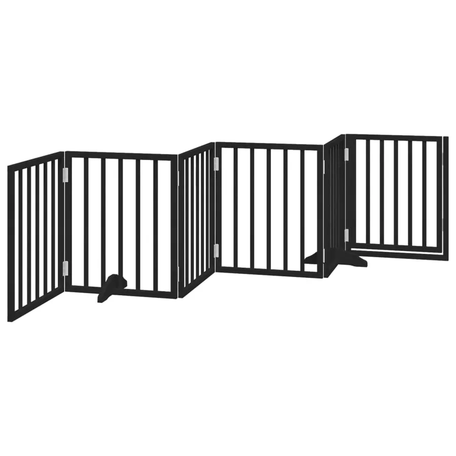 Barrière pour chiens et porte 6 panneaux noir bois de peuplier - 6