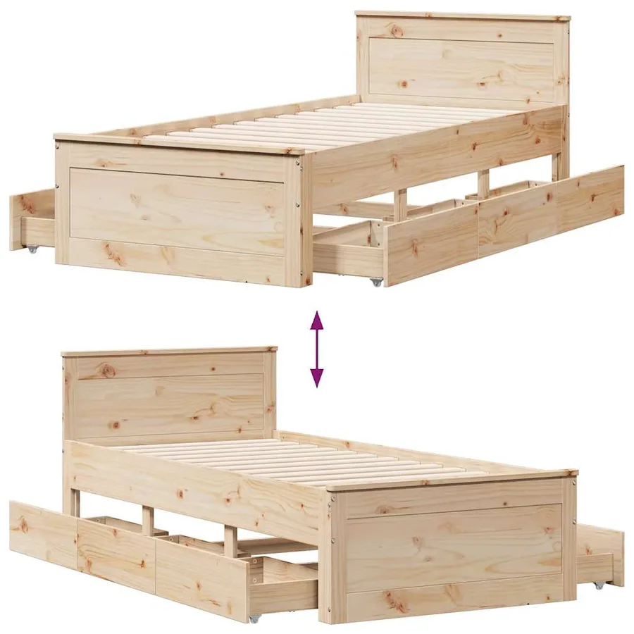 Cadre de lit sans matelas avec tête de lit 75x190 cm pin massif - 10