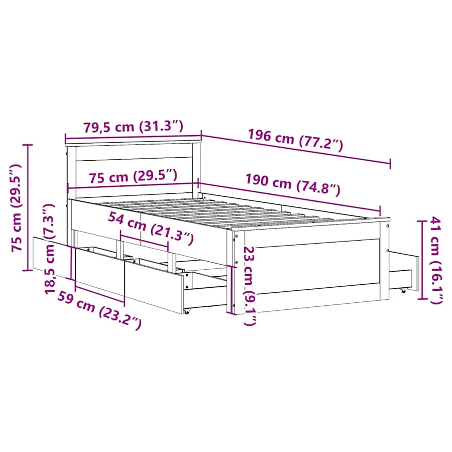 Cadre de lit sans matelas avec tête de lit 75x190 cm pin massif - 13