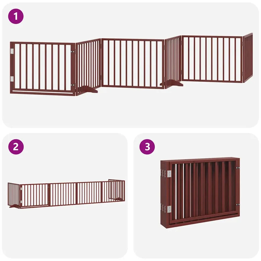 Barrière pour chien avec porte pliable 6 panneaux bois peuplier - 5