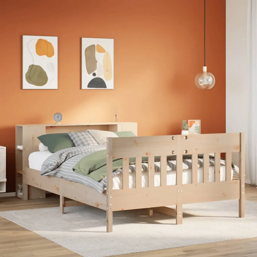 Lit bibliothèque sans matelas 150x200 cm bois massif de pin