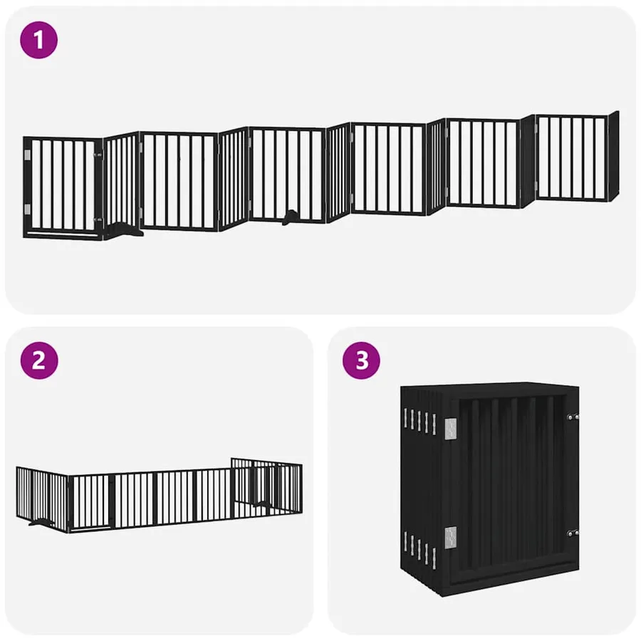 Barrière pour chien porte pliable 12panneaux noir bois peuplier - 6
