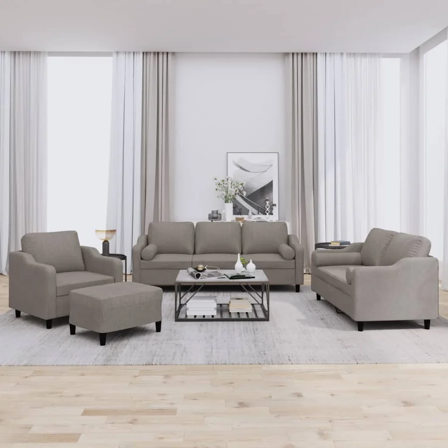 Ensemble de canapés 4 pcs avec coussins taupe tissu