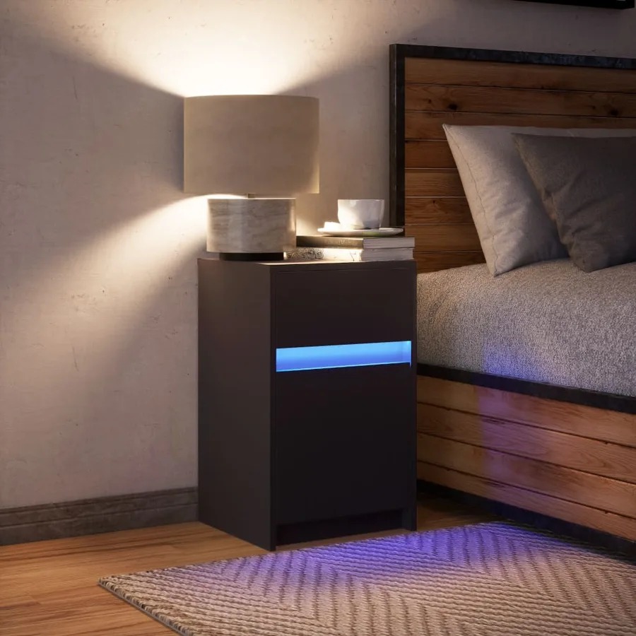 Armoire de chevet avec lumières LED noir bois d'ingénierie - 4