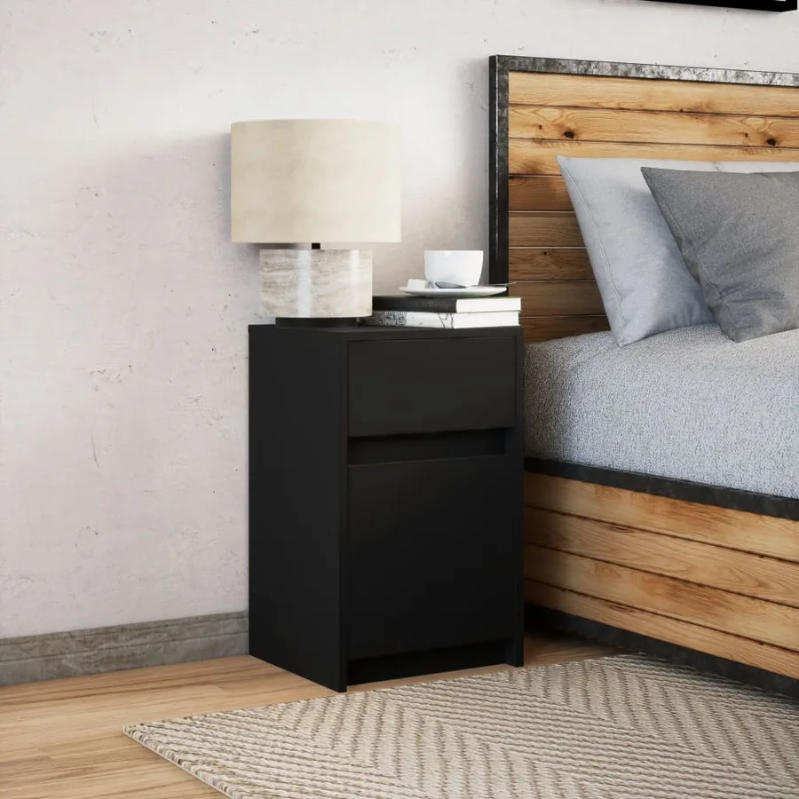 Armoire de chevet avec lumières LED noir bois d'ingénierie - 5