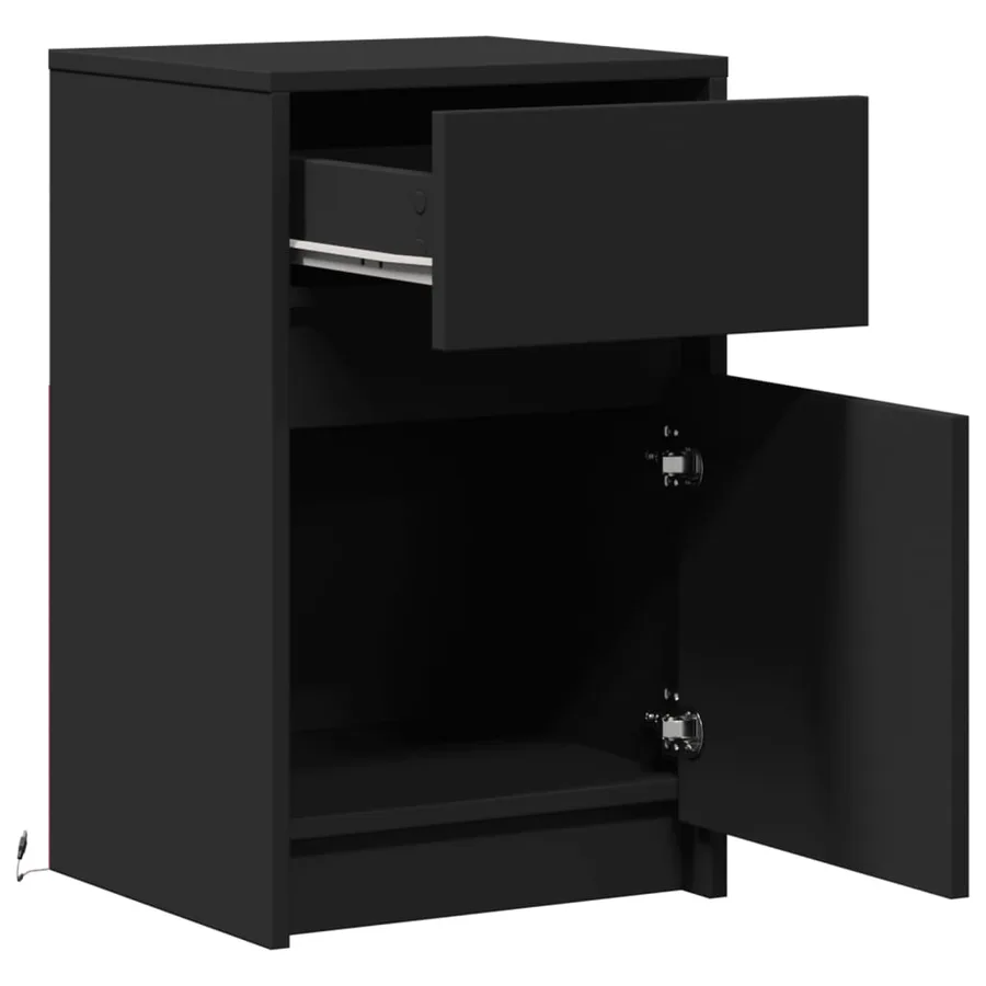 Armoire de chevet avec lumières LED noir bois d'ingénierie - 9