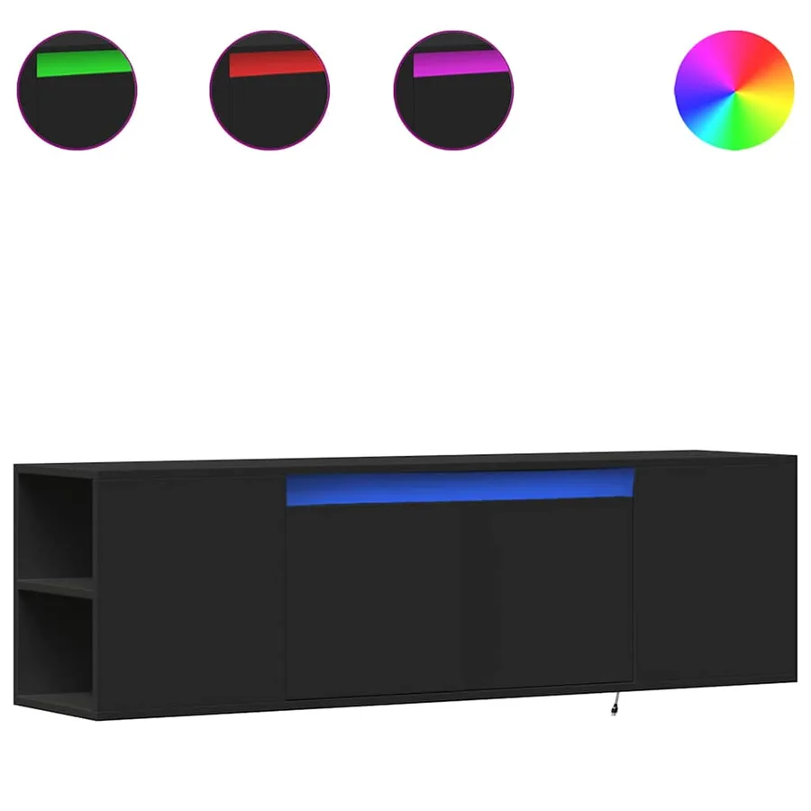 Meuble TV mural avec lumières LED noir 135x31x39,5 cm - 2