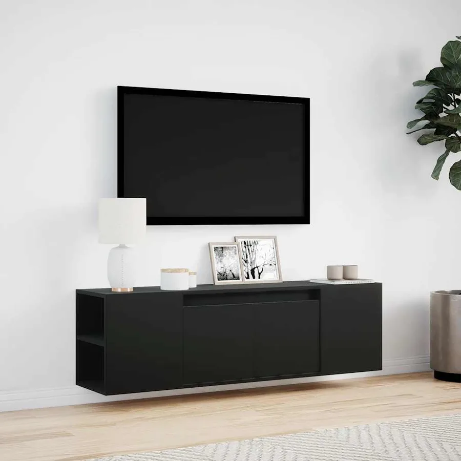 Meuble TV mural avec lumières LED noir 135x31x39,5 cm - 4