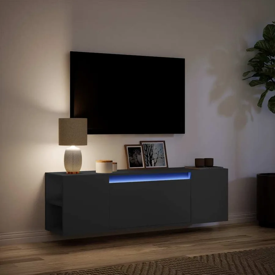 Meuble TV mural avec lumières LED noir 135x31x39,5 cm - 5