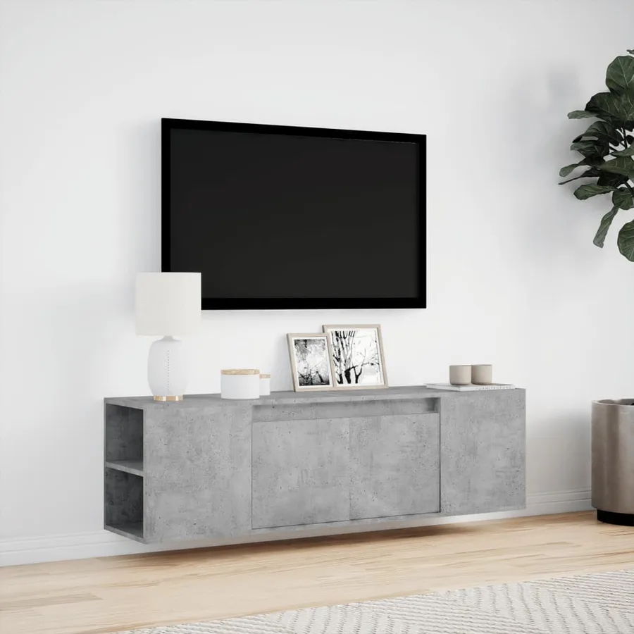 Meuble TV mural avec lumières LED gris béton 135x31x39,5 cm - 4