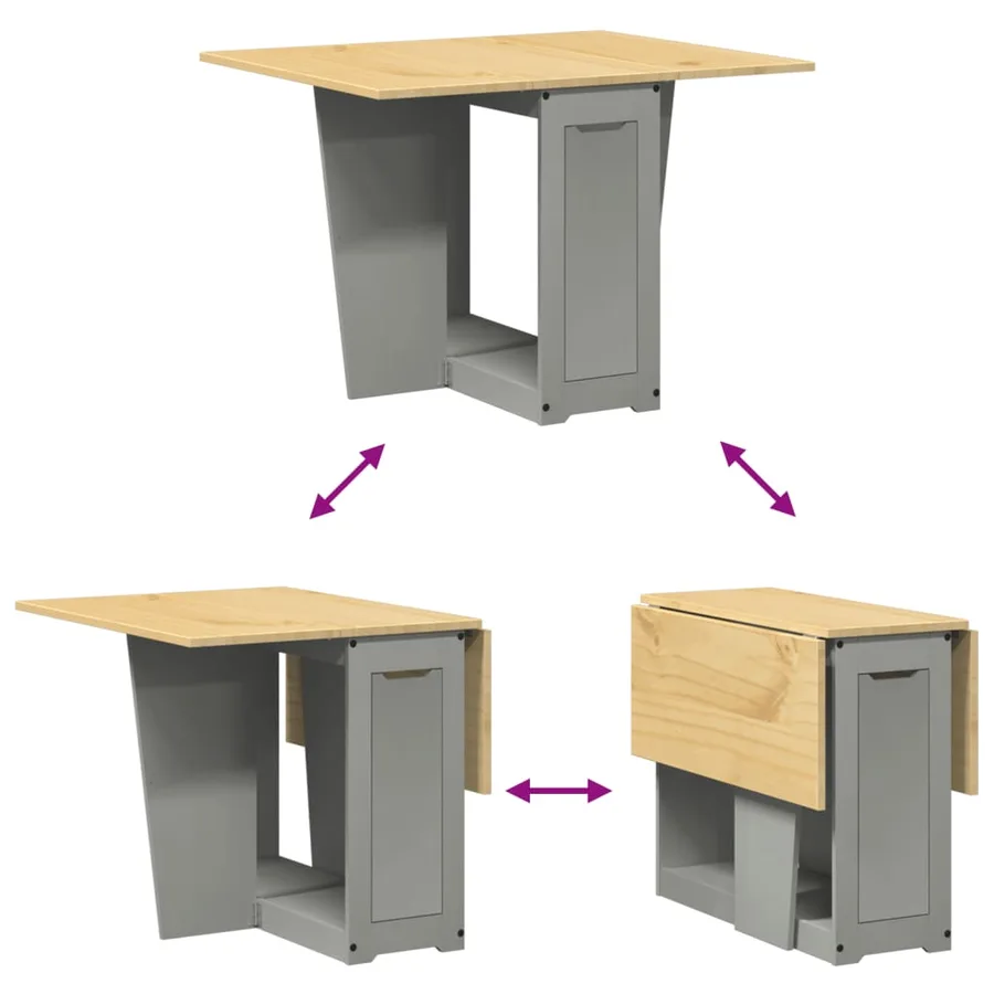 Table à manger papillon pliable Corona gris bois de pin massif - 8