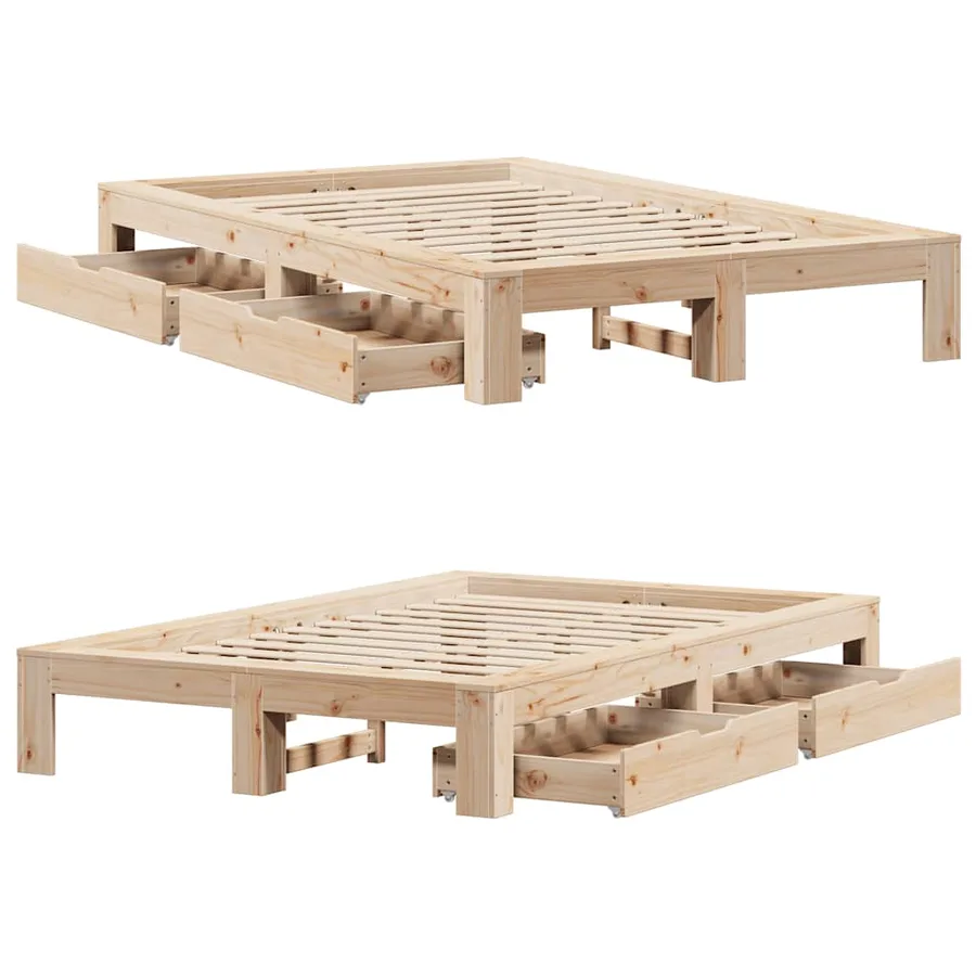 Cadre de lit sans matelas 135x190 cm bois de pin massif - 9