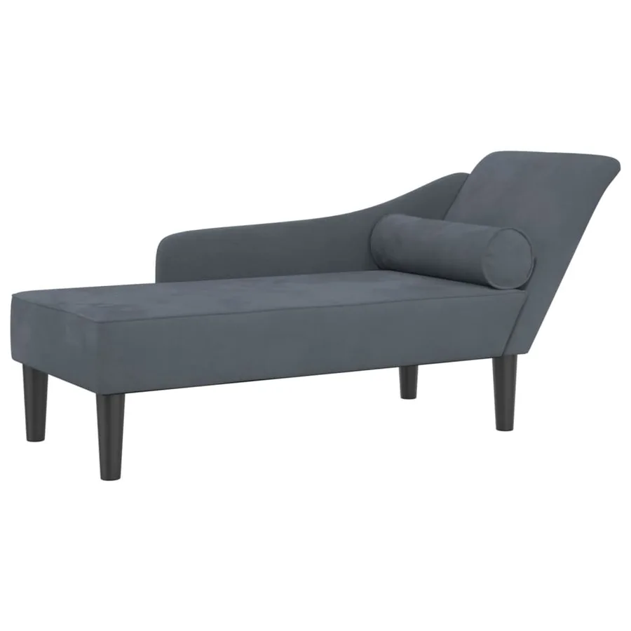 Chaise longue avec coussins gris foncé velours - 2