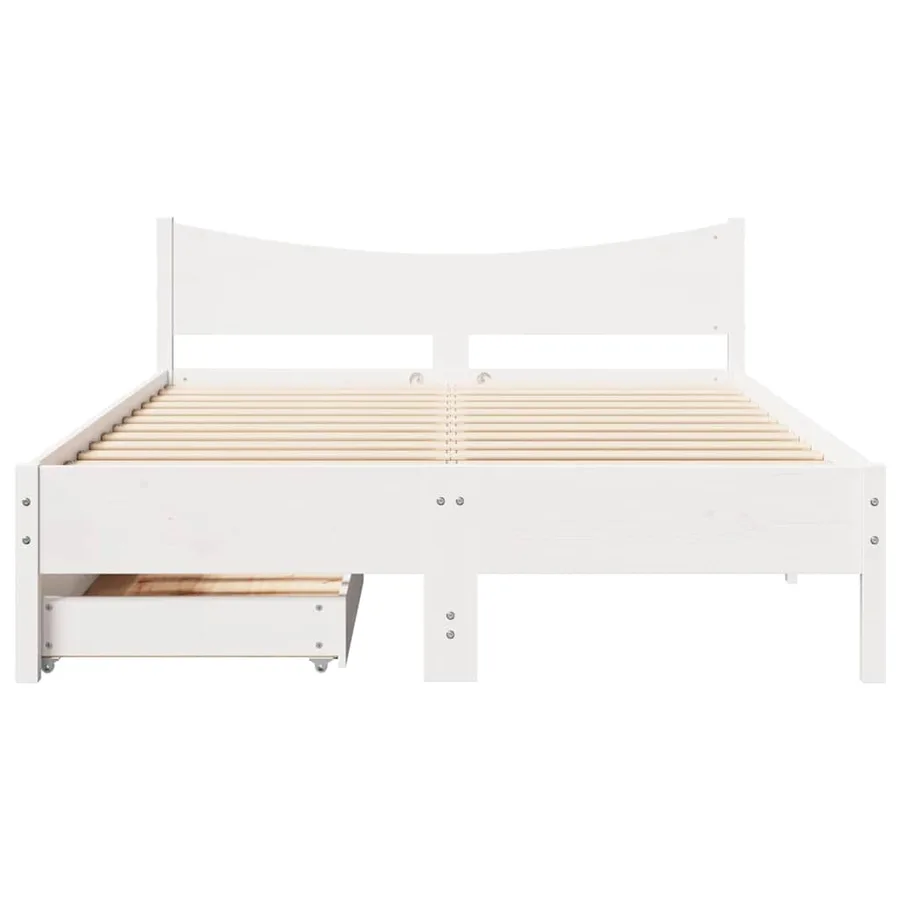 Cadre de lit avec tiroirs blanc 135x190 cm bois de pin massif - 4