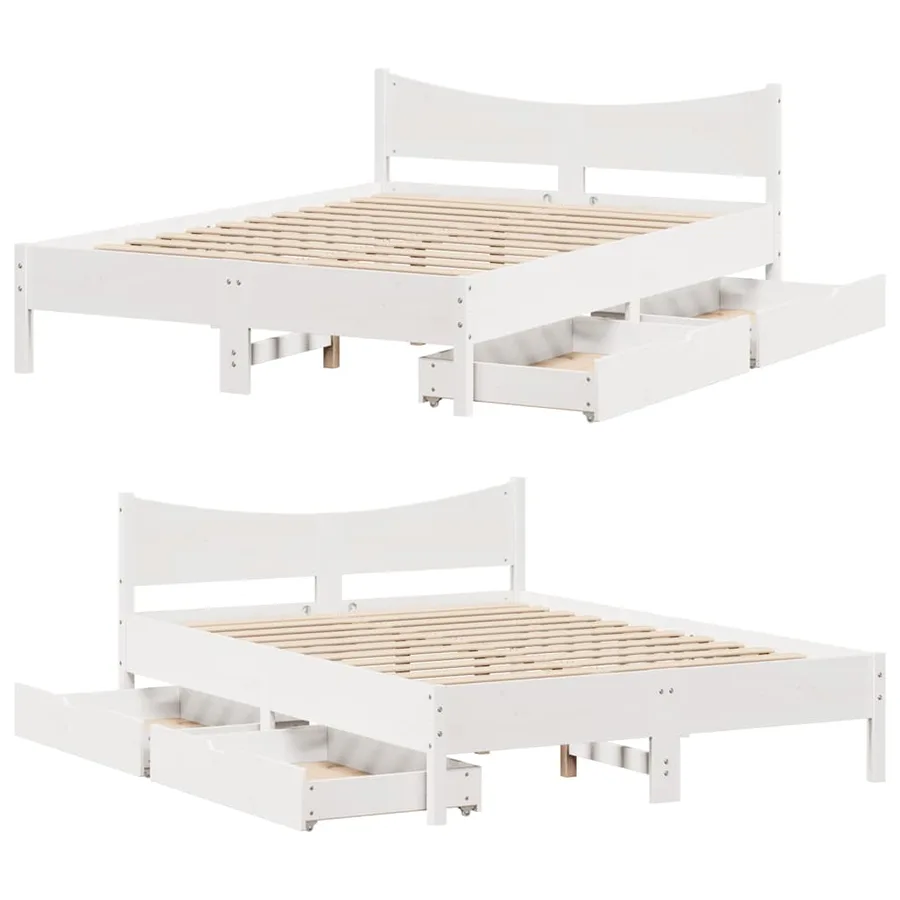 Cadre de lit avec tiroirs blanc 135x190 cm bois de pin massif - 9