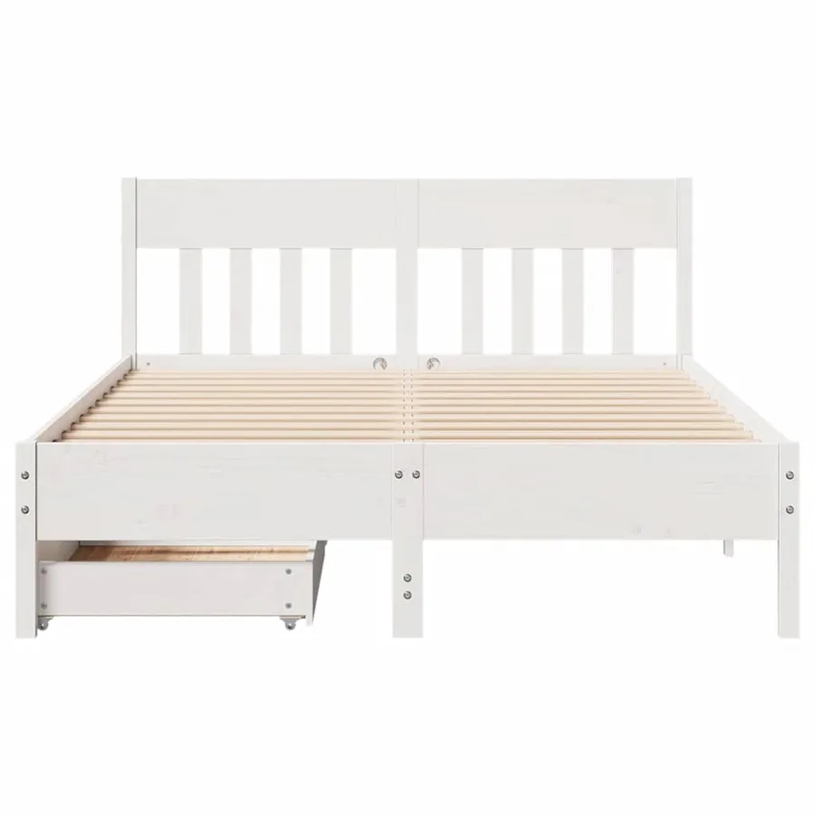 Cadre de lit sans matelas blanc 140x190 cm bois de pin massif - 4