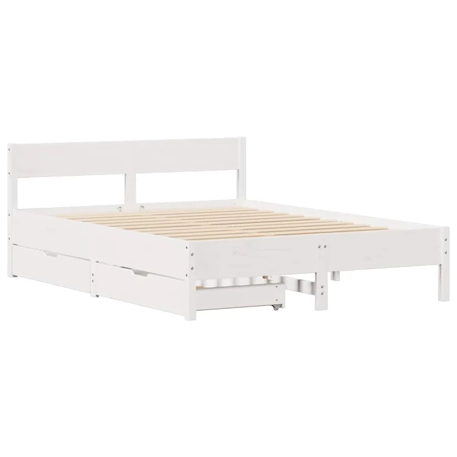 Cadre de lit sans matelas blanc 140x190 cm bois de pin massif - 3