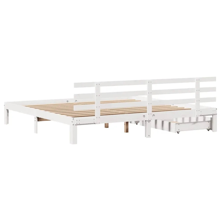 Cadre de lit avec tiroirs sans matelas blanc 200x200 cm - 6