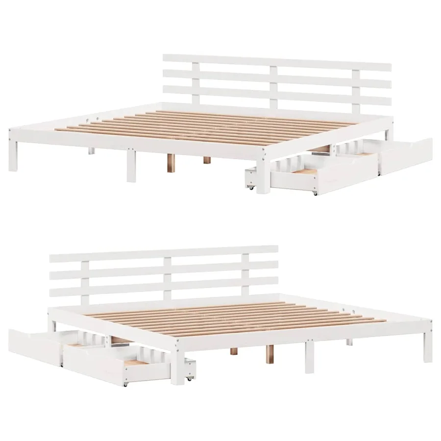 Cadre de lit avec tiroirs sans matelas blanc 200x200 cm - 9