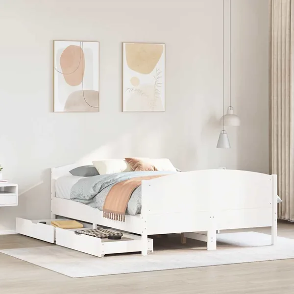 Cadre de lit sans matelas blanc 140x190 cm bois de pin massif