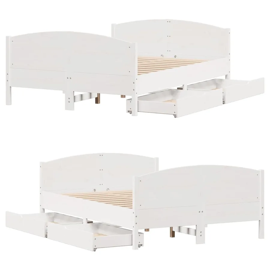 Cadre de lit sans matelas blanc 140x190 cm bois de pin massif - 9