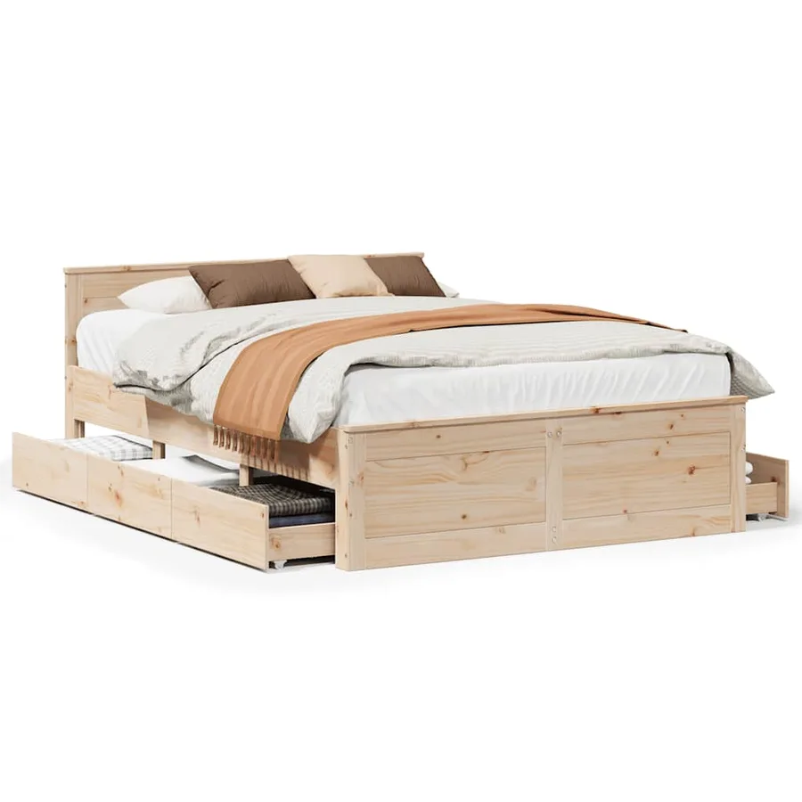 Cadre de lit sans matelas avec tête de lit 140x190cm pin massif - 2
