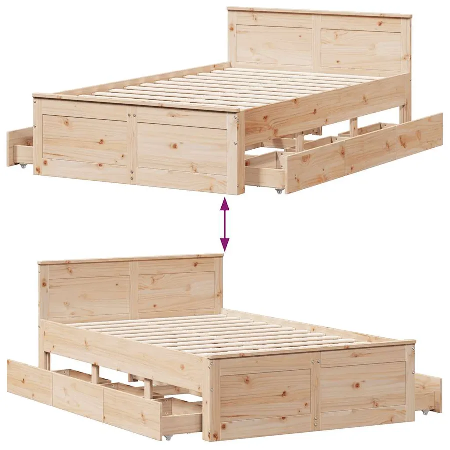 Cadre de lit sans matelas avec tête de lit 135x190 cm bois pin - 10
