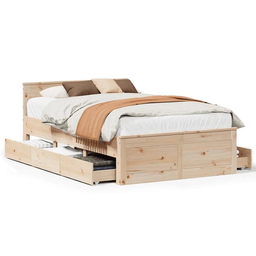 Cadre de lit sans matelas avec tête de lit 135x190 cm bois pin - 2