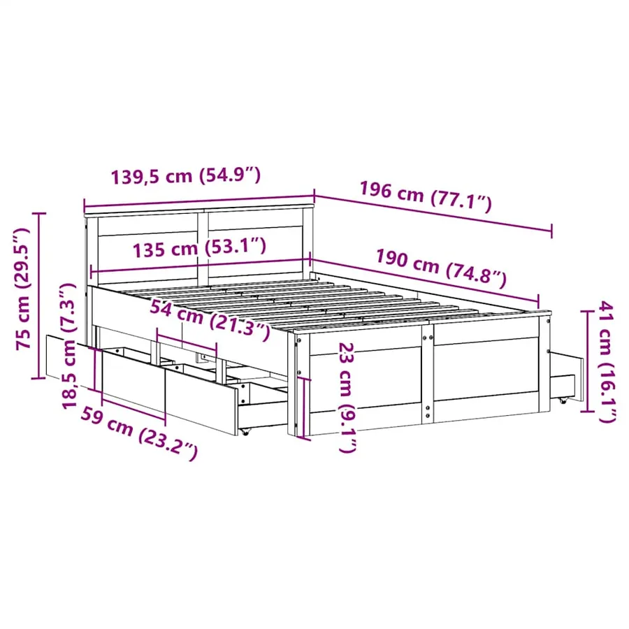 Cadre de lit sans matelas avec tête de lit brun cire 135x190 cm - 13
