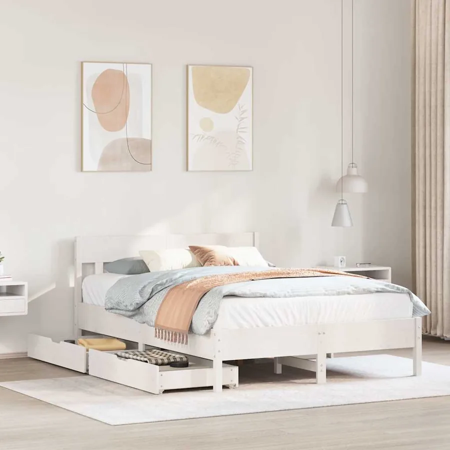 Cadre de lit sans matelas blanc 120x200 cm bois de pin massif