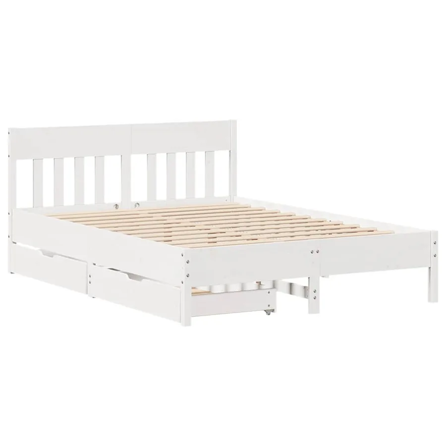 Cadre de lit sans matelas blanc 120x200 cm bois de pin massif - 3