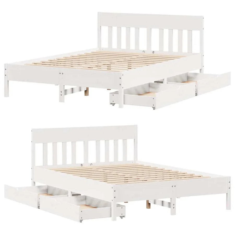 Cadre de lit sans matelas blanc 120x200 cm bois de pin massif - 9