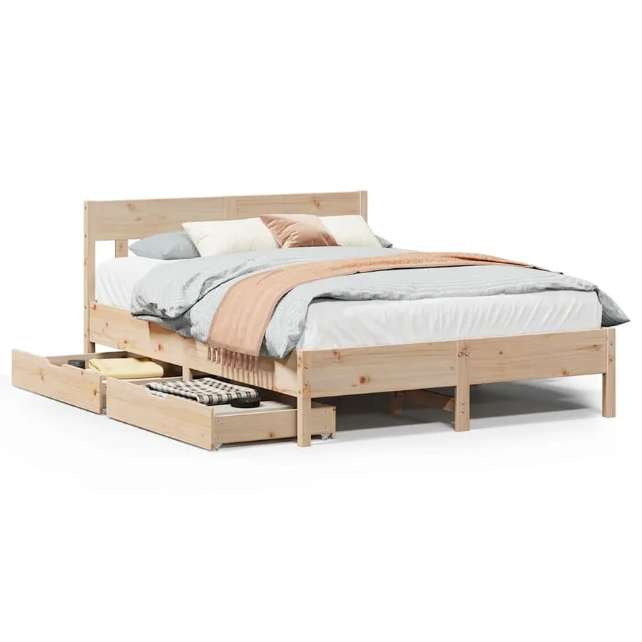 Cadre de lit sans matelas 140x200 cm bois massif de pin - 2