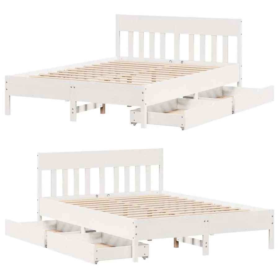 Cadre de lit sans matelas blanc 150x200 cm bois de pin massif - 9