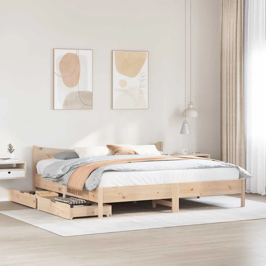 Cadre de lit avec tiroirs 200x200 cm bois massif de pin - 3