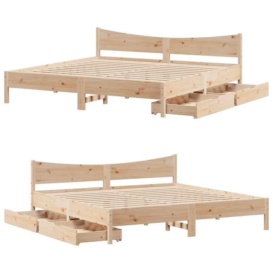 Cadre de lit avec tiroirs 200x200 cm bois massif de pin - 9