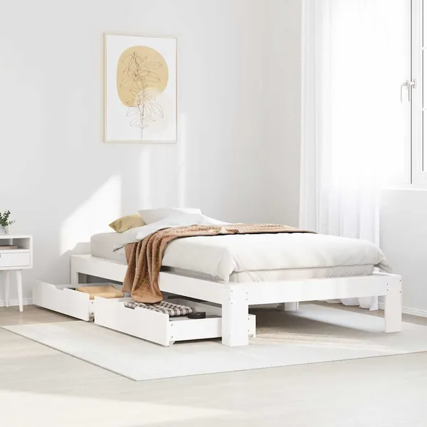 Cadre de lit sans matelas blanc 90x200 cm bois de pin massif