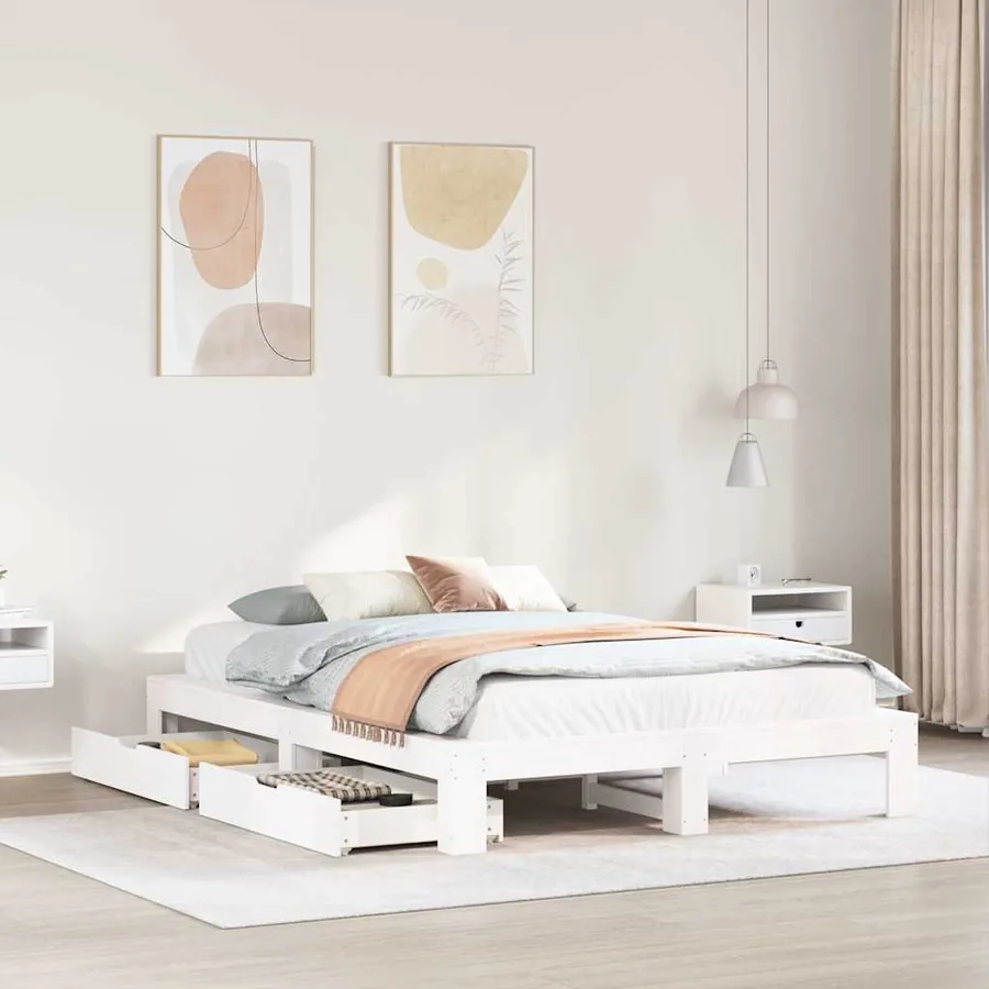 Cadre de lit sans matelas blanc 150x200 cm bois de pin massif
