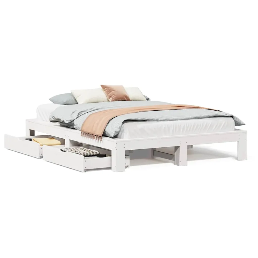 Cadre de lit sans matelas blanc 150x200 cm bois de pin massif - 2