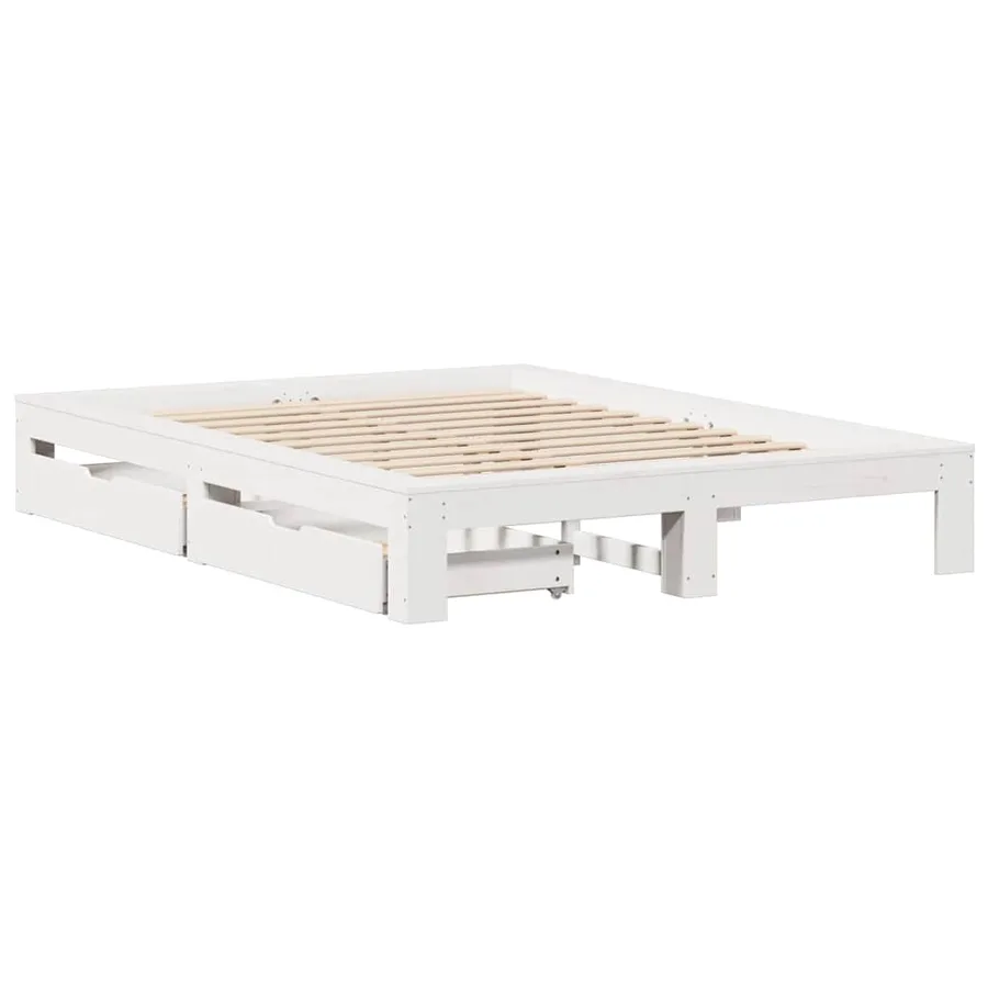 Cadre de lit sans matelas blanc 150x200 cm bois de pin massif - 3