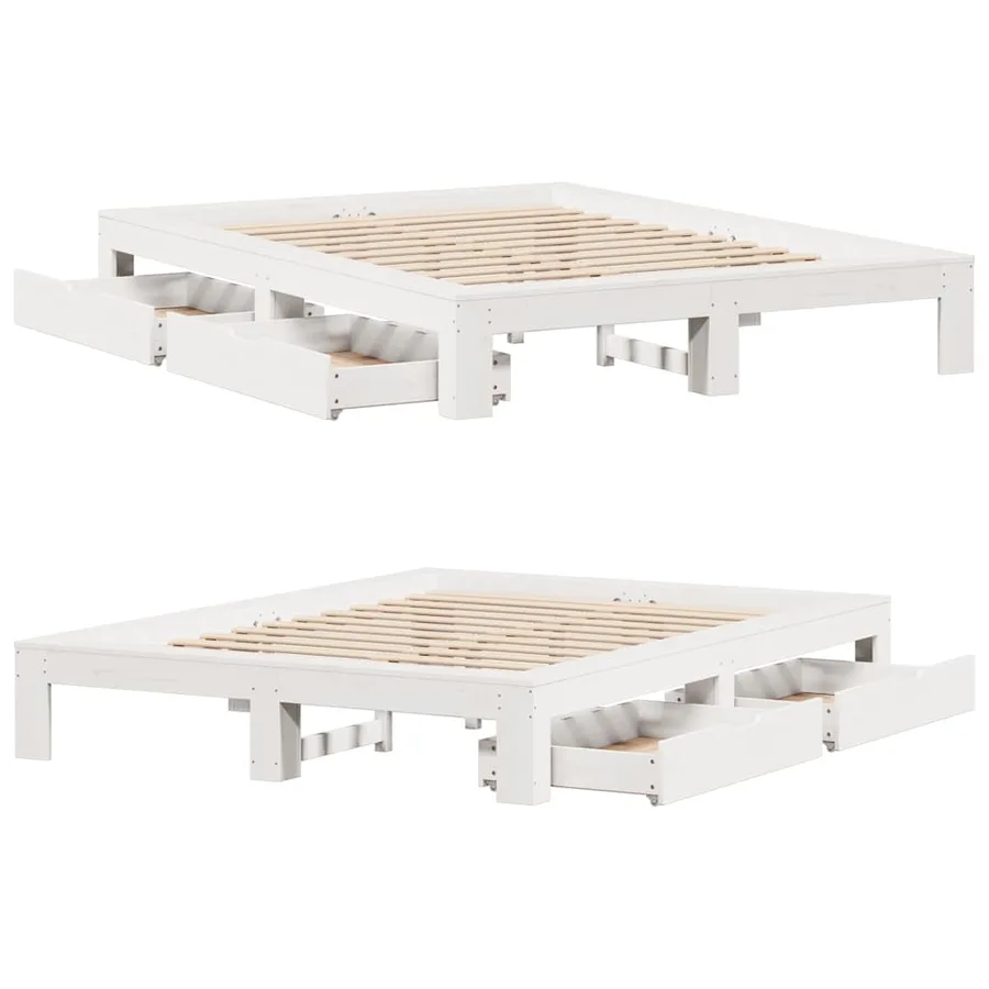 Cadre de lit sans matelas blanc 150x200 cm bois de pin massif - 9