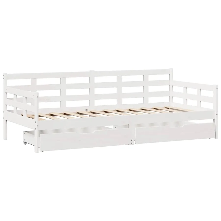 Lit de jour et tiroirs sans matelas blanc 80x200 cm bois massif - 3