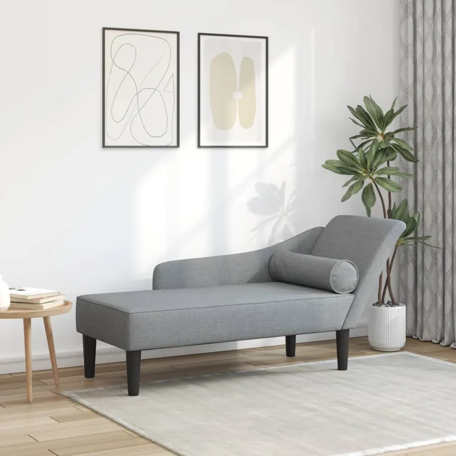 Chaise longue avec coussins gris clair tissu
